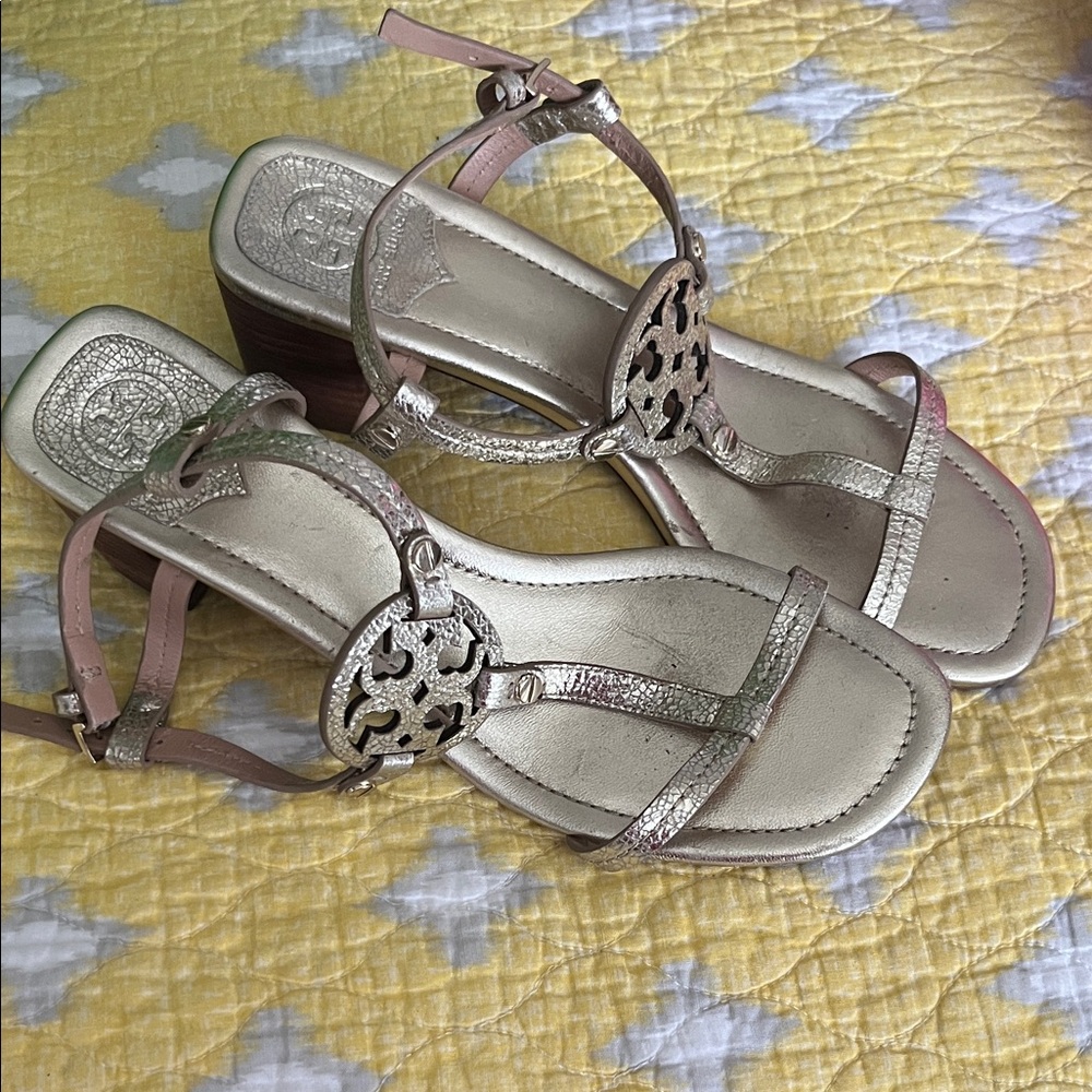 Tory Burch Gold and Tan Sandals